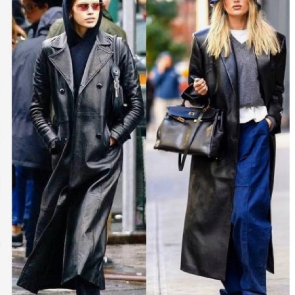 DENNIS BASSO Trench coat Black faux leather Full length Vintage SMALL Trending - Picture 14 of 15